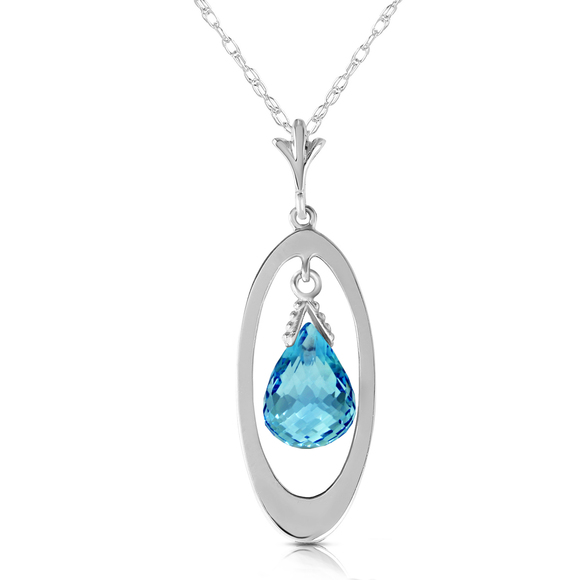 Galaxy Gold Products Jewelry - 14K. SOLID GOLD NECKLACE WITH BRIOLETTE BLUE TOPAZ (White Gold)
